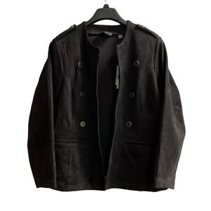 Tahari Womens Blazer Black Faux Suede Leather Jacket Open Front Size 1X Office